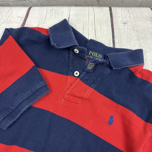 Polo Ralph Lauren Kids Striped Polo Shirt Red Navy Classic Preppy Style M 10-12 - Picture 8 of 9